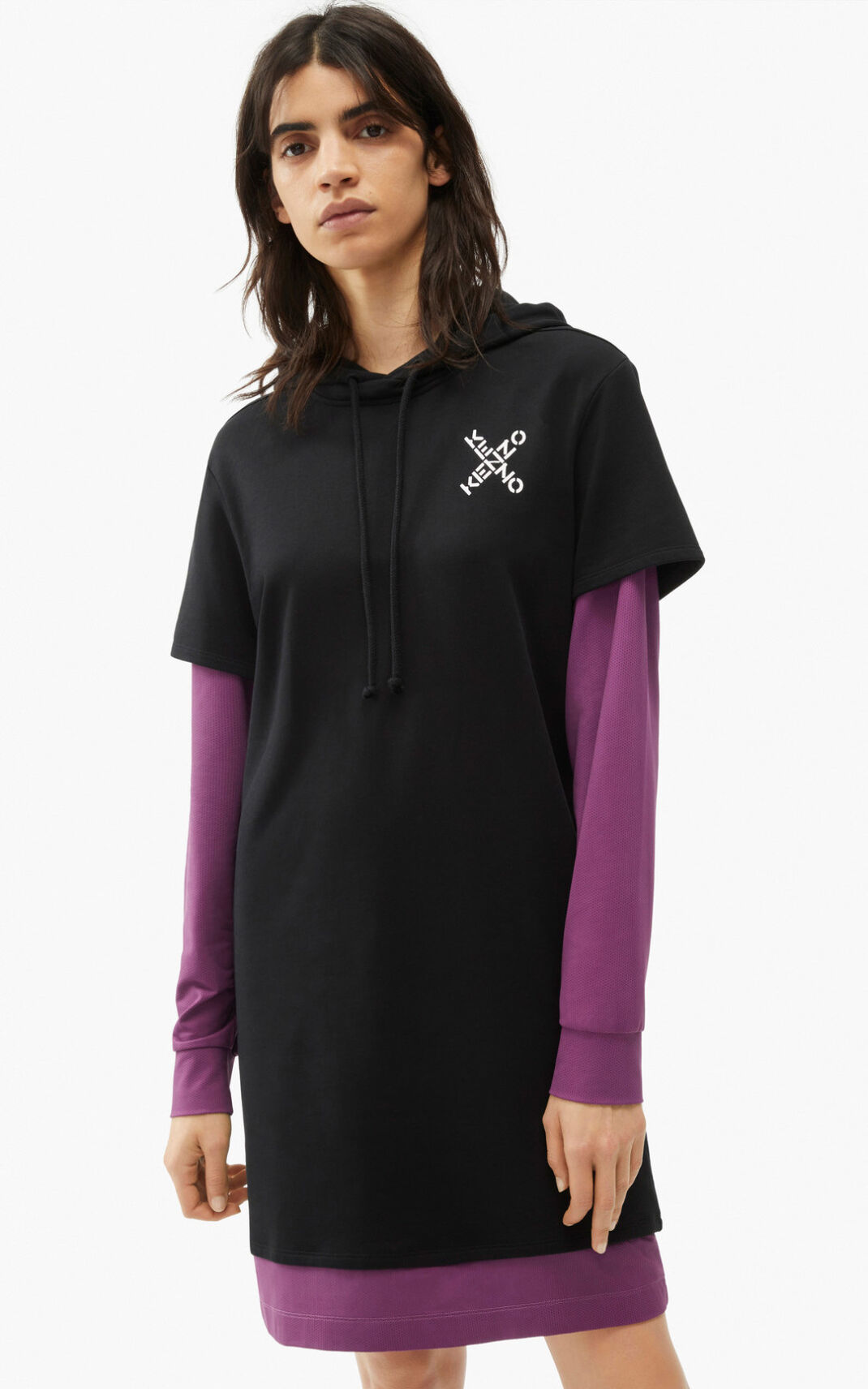 Kenzo Sport Little X sweatshirt Dress Black For Womens 6873OPACF